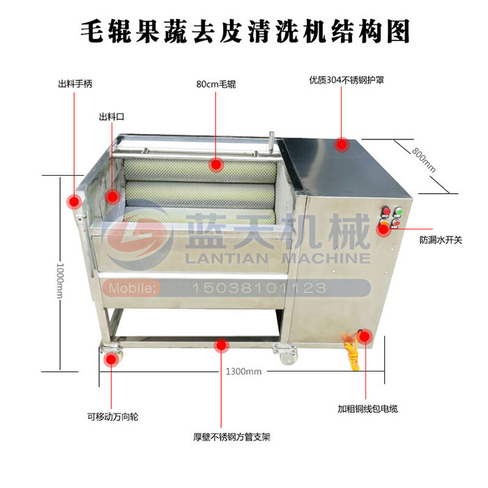 毛輥果蔬去皮清洗機(jī)